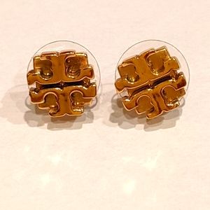 Gold Tory Burch logo earrings
